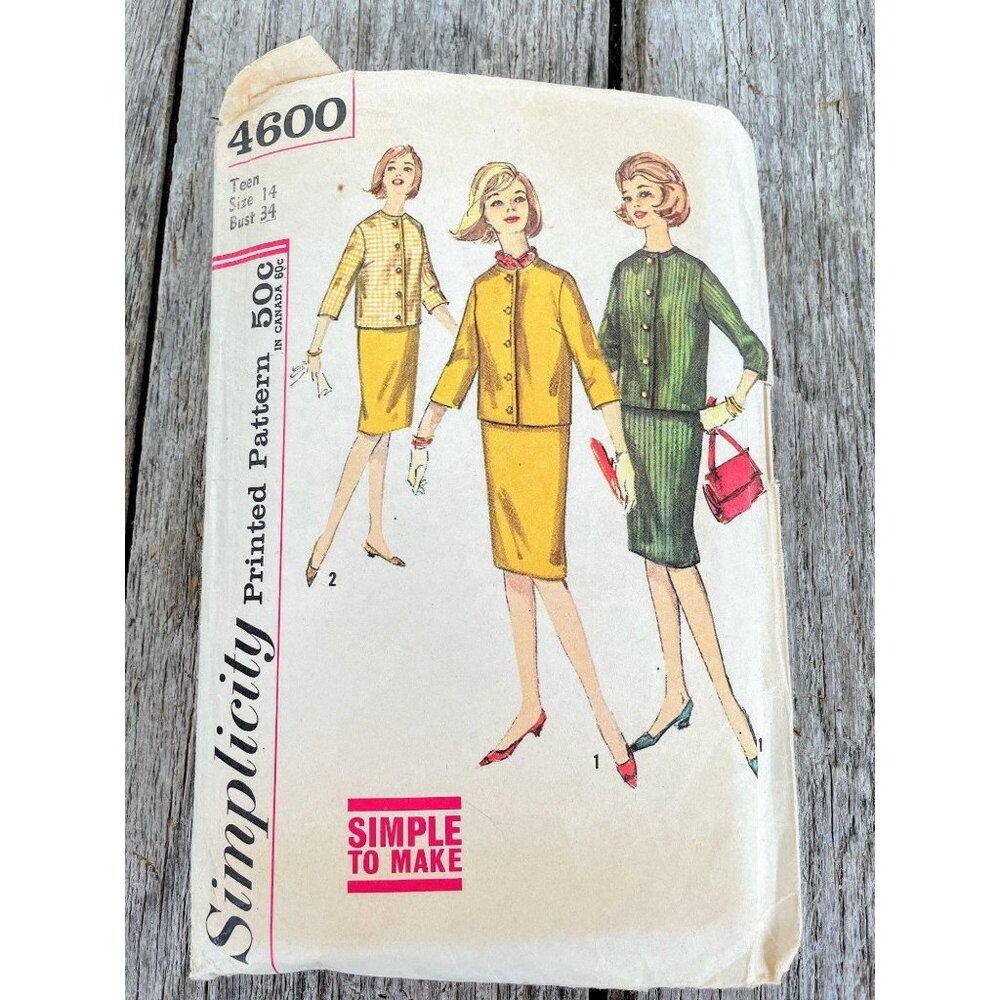 Vintage 1960s Simplicity Sewing Pattern Skirt Suit Teen Size 14